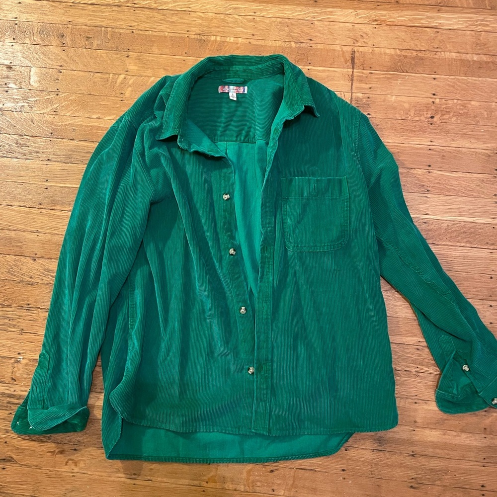 Green Corduroy Button-Up Shirt
